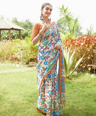orange solid tussar silk saree with blouse 2