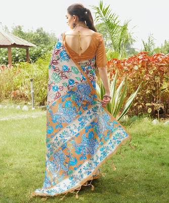 orange solid tussar silk saree with blouse 3