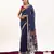 blue solid blended cotton saree with blouse