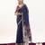 blue solid blended cotton saree with blouse