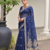 blue solid linen saree with blouse