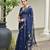 blue solid linen saree with blouse