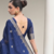 blue solid linen saree with blouse