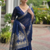 blue solid linen saree with blouse