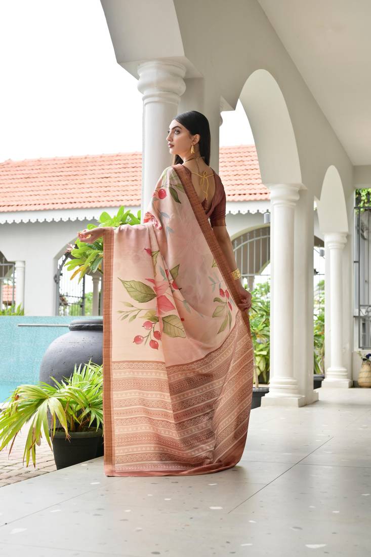 coffee solid satin saree with blouse