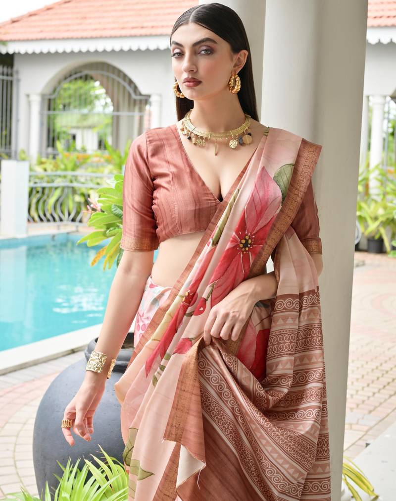 coffee solid satin saree with blouse