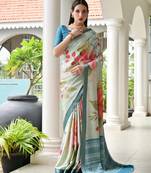 blue solid satin saree with blouse