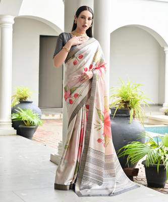 grey solid satin saree with blouse 2