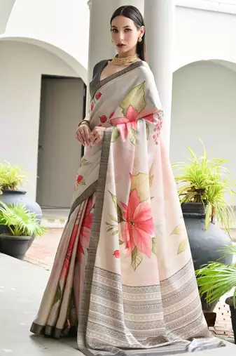 grey solid satin saree with blouse
