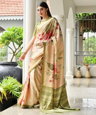 parrot green solid satin saree with blouse 1