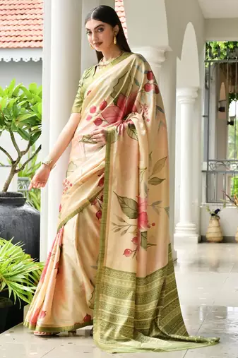 parrot green solid satin saree with blouse