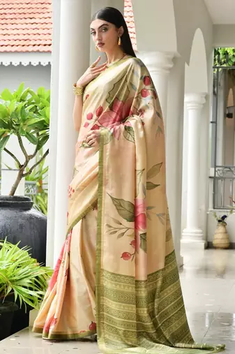 parrot green solid satin saree with blouse