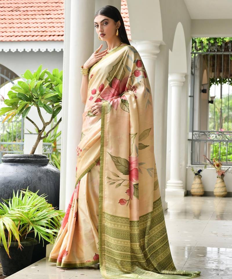 parrot green solid satin saree with blouse