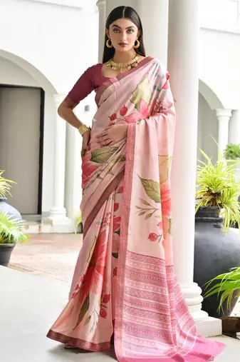 pink solid satin saree with blouse