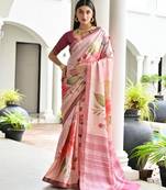 pink solid satin saree with blouse