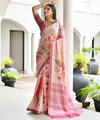 pink solid satin saree with blouse 2