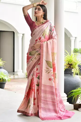 pink solid satin saree with blouse