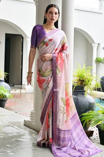 purple solid satin saree with blouse