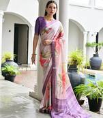 purple solid satin saree with blouse