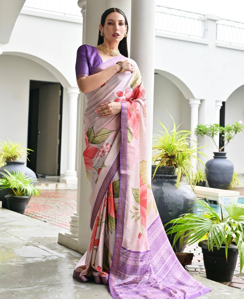 purple solid satin saree with blouse