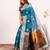 Blue solid silk blend saree with blouse