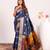 Navy blue solid silk blend saree with blouse