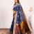 Navy blue solid silk blend saree with blouse