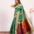 Parrot green solid silk blend saree with blouse