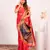Red solid silk blend saree with blouse