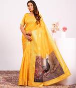 Yellow solid silk blend saree with blouse