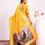 Yellow solid silk blend saree with blouse