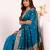 Blue solid silk blend saree with blouse