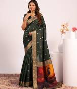 Green solid silk blend saree with blouse