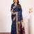 Navy blue solid silk blend saree with blouse