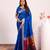 Royal blue solid silk blend saree with blouse