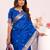 Royal blue solid silk blend saree with blouse