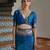 Navy blue solid silk blend saree with blouse