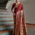Brown solid silk blend saree with blouse