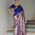 Royal blue solid silk blend saree with blouse