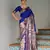 Royal blue solid silk blend saree with blouse