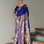 Royal blue solid silk blend saree with blouse