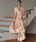 White solid silk blend saree with blouse