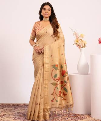 chiku solid blended cotton saree with blouse 3