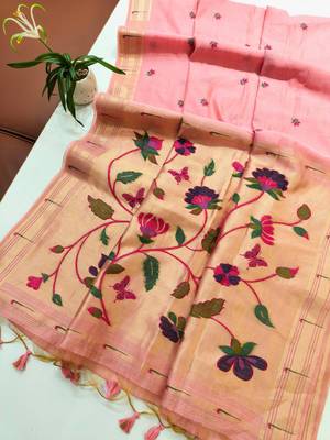 pink solid blended cotton saree with blouse 3