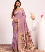 purple solid blended cotton saree with blouse