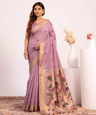 purple solid blended cotton saree with blouse 2