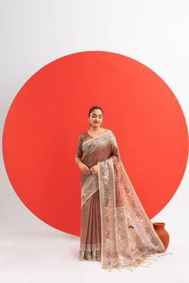 coffee solid tussar silk saree with blouse 1