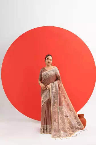 coffee solid tussar silk saree with blouse