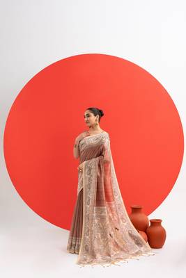 coffee solid tussar silk saree with blouse 2