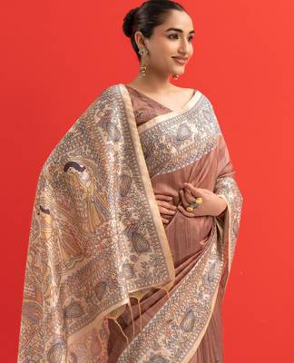coffee solid tussar silk saree with blouse 3